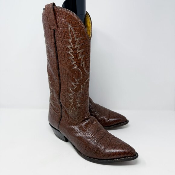 Nocona Brown Leather Western Boots Men's US Size 8 Pull On Made in USA - Picture 10 of 10
